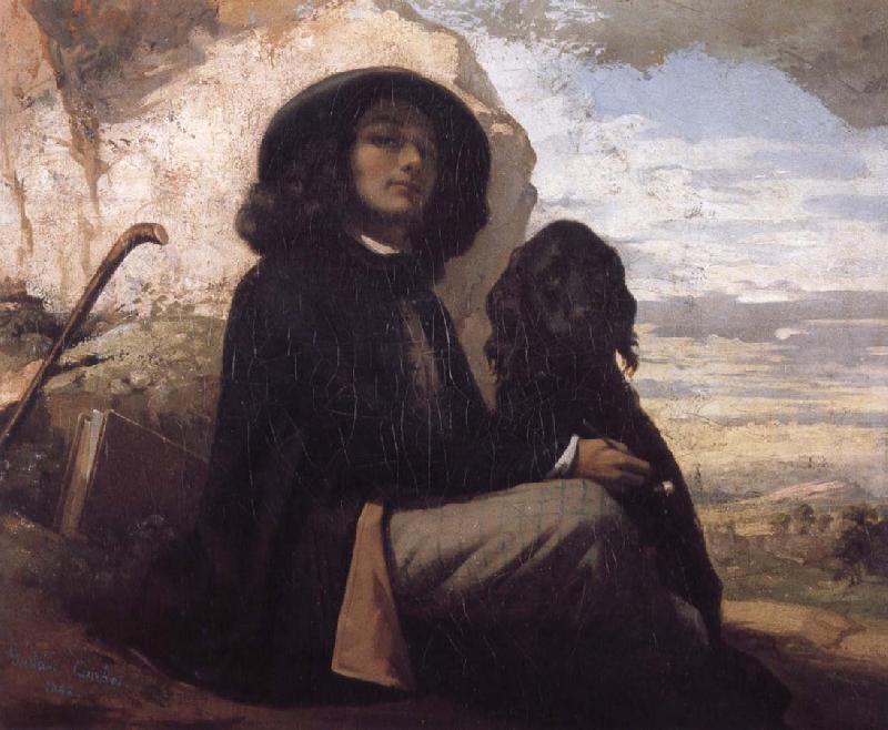 Gustave Courbet Self-Portratit with Black Dog oil painting image